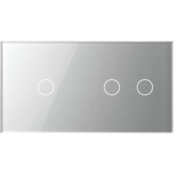 Panou Din Sticla Livolo Argintiu, Pentru 1 X Intrerupator Dublu Cu Touch Si 1 X Intrerupator Simplu Cu Touch