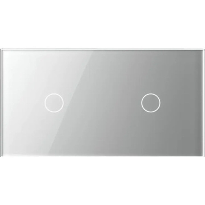 Panou Din Sticla Livolo Argintiu, Pentru 2 X Intrerupator Simplu Cu Touch