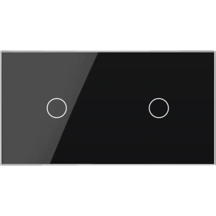 Panou Din Sticla Livolo Negru, Pentru 2 X Intrerupator Simplu Cu Touch