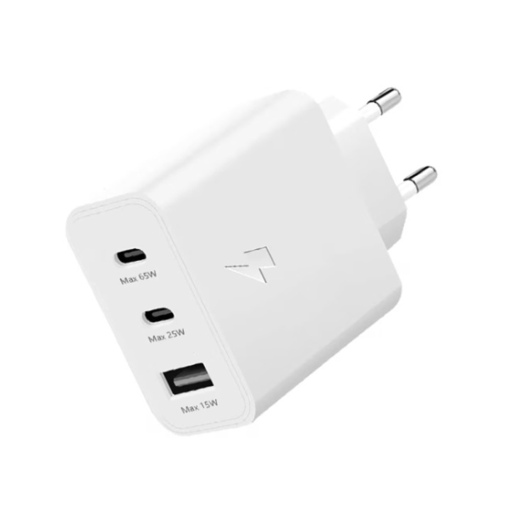 Incarcator Super Fast Charge, 65W, 3 porturi, compatibil cu Samsung, Huawei, iPhone, MacBook, Alb