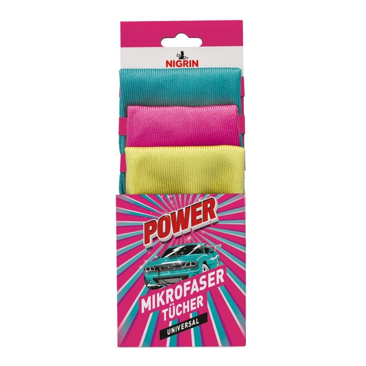Set lavete microfibra Power, Nigrin, universale 3 buc