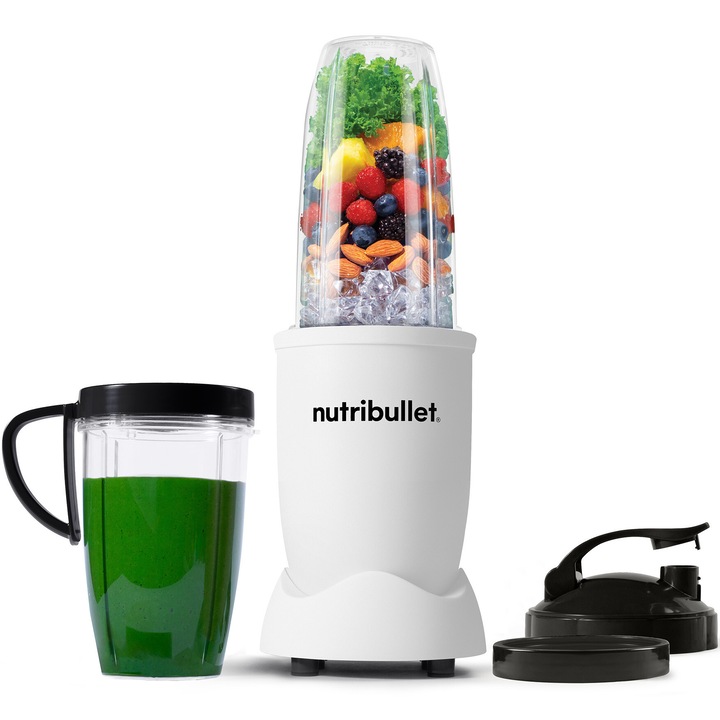 Блендер Nutribullet Pro NB907MAW, 900 W, 1 скорост, 5 аксесоара, Бял