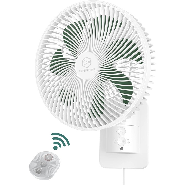 Вентилатор, 8-инча, стенен, 90° осцилация, 4 скорости, таймер, регулируем наклон, бял, 70-инчов кабел