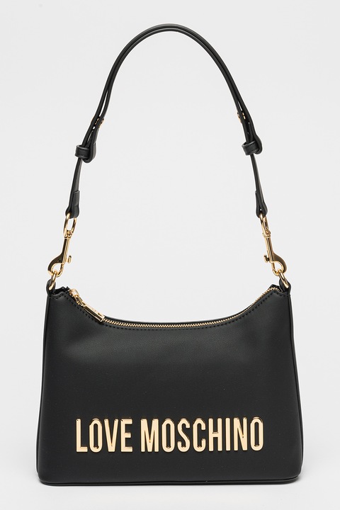 Love Moschino, Műbőr válltáska logórátéttel, Fekete
