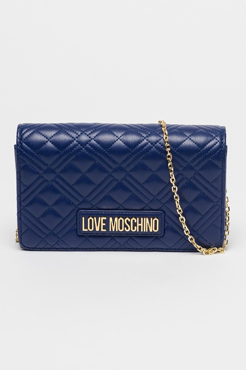 Love Moschino, Geanta crossbody de piele ecologica cu aspect matlasat, Indigo