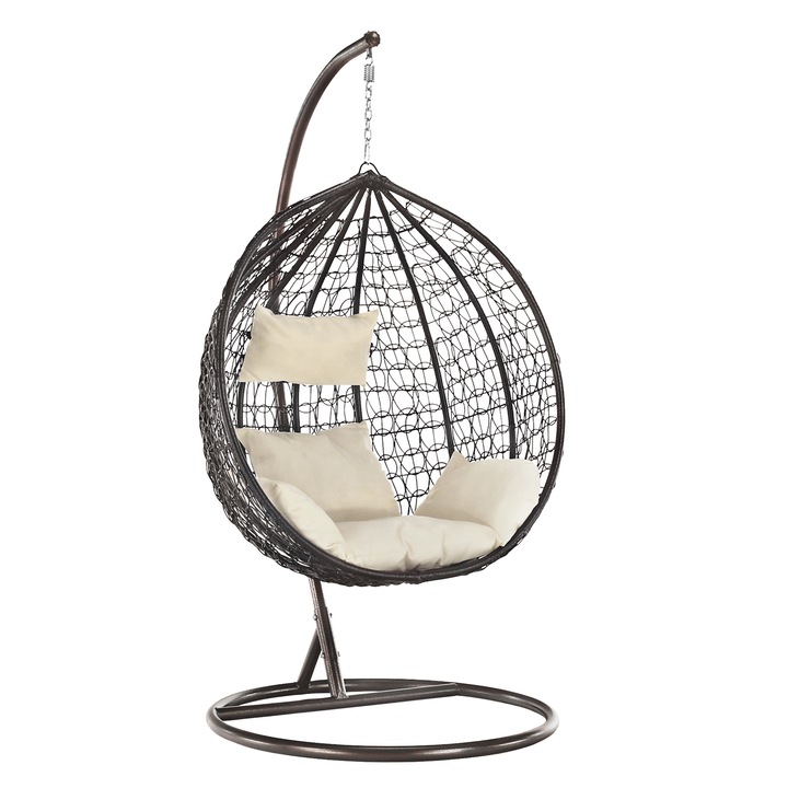 Висящ стол тип яйце, кремаво кафяв, двор или всекидневна, удобен и модерен 103x105x195 см