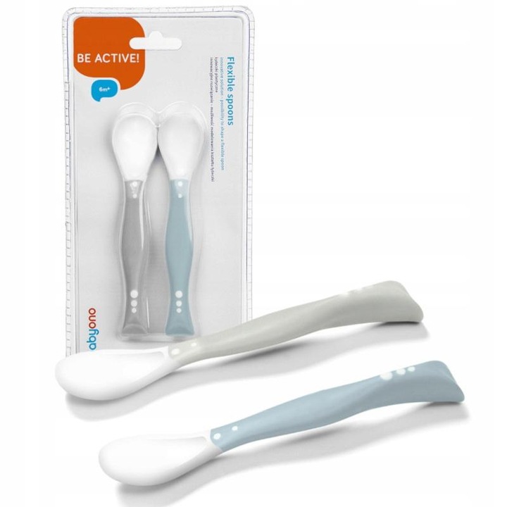 Set 2 lingurite flexibile Babyono gri/albastru