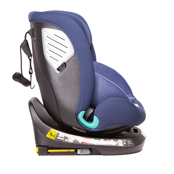 Scaun auto pentru copii, Kidnort Radjur Blue, cu isofix rotativ 360 i-Size 40-150 cm, Top Tether, centuri in 5 puncte, Sistem de impact lateral, baldachin reglabil, pozitie somn