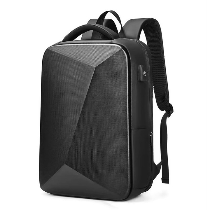 Rucsac laptop 15.6" smart casual, expandabil, cu carcasa rigida EVA, cifru antifurt, port de incarcare USB, GETICS, 32x13(21)x45 cm, Negru