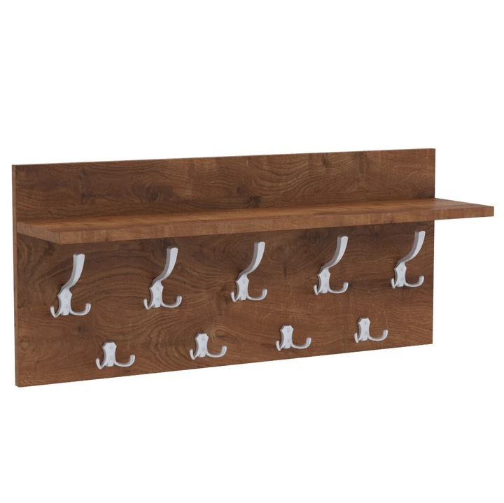 Cuier de perete VERTI cu carlige aluminiu AKKE, Stejar antichizat, 40X90