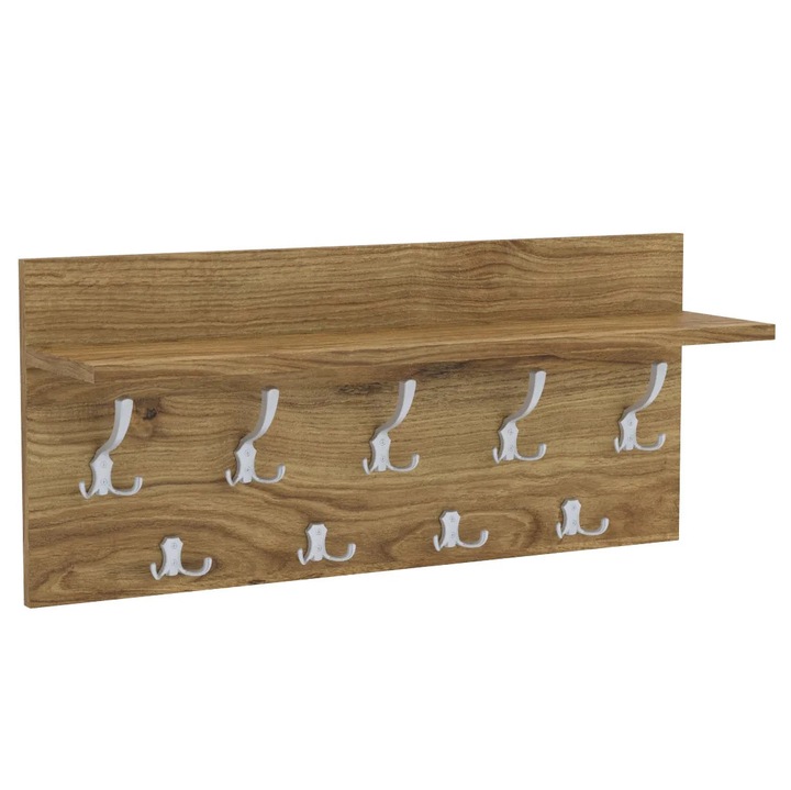 Cuier de perete VERTI cu carlige aluminiu AKKE, Stejar natur, 40X70