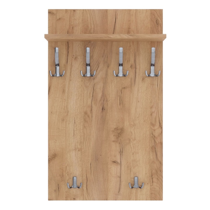 Cuier de perete MAXI cu carlige cromate AKKE, Stejar auriu, 120X60