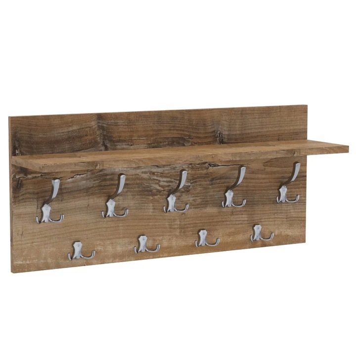 Cuier de perete VERTI cu carlige cromate AKKE, Efect lemn de nuc, 40X70