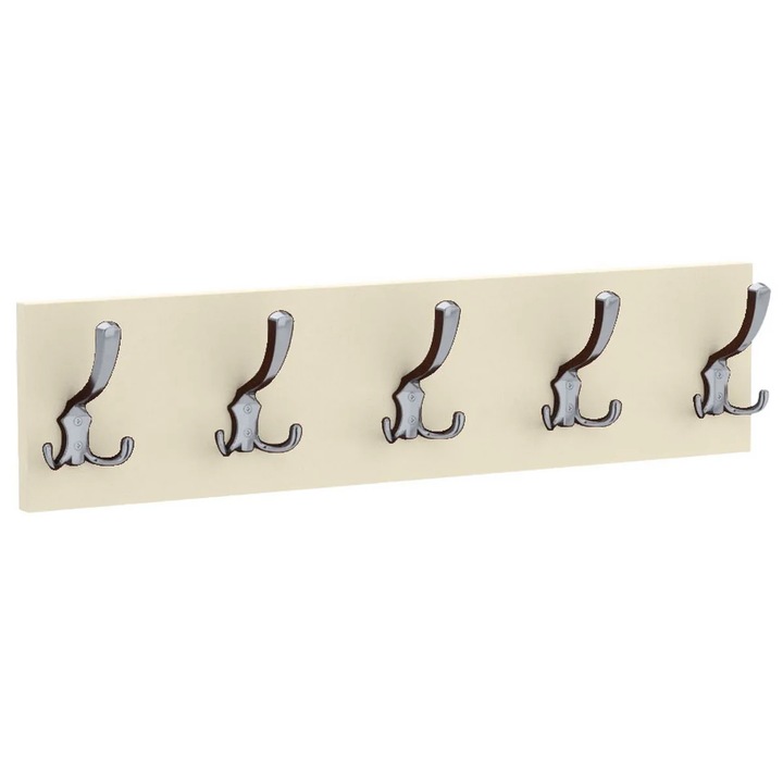 Cuier de perete PICO cu carlige cromate AKKE, Vanilie, 15X60