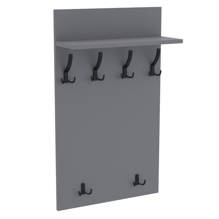 Cuier de perete MAXI cu carlige negre AKKE, Gri grafit, 120X60