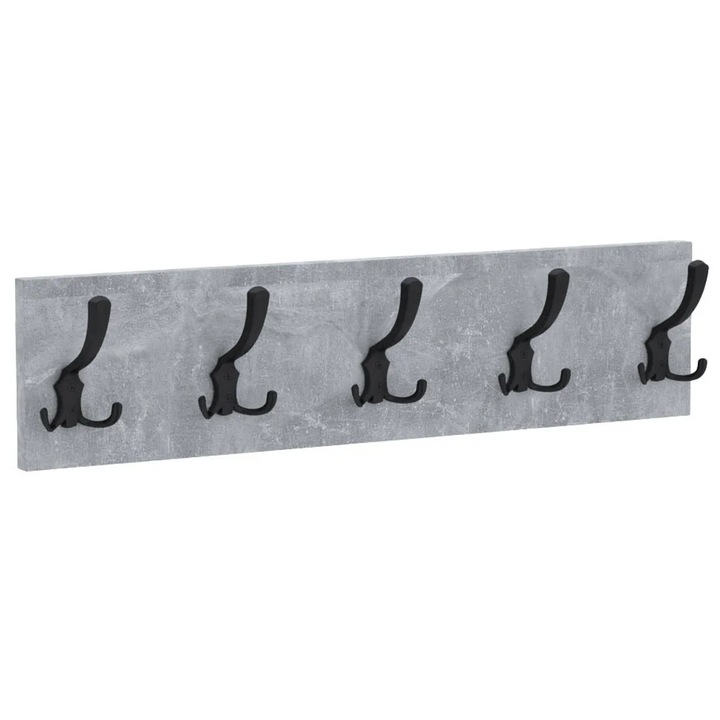 Cuier de perete PICO cu carlige negre AKKE, Beton, 15X60