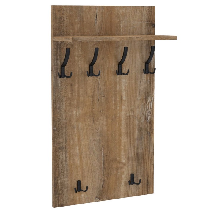 Cuier de perete MAXI cu carlige negre AKKE, Efect lemn de nuc, 120X60