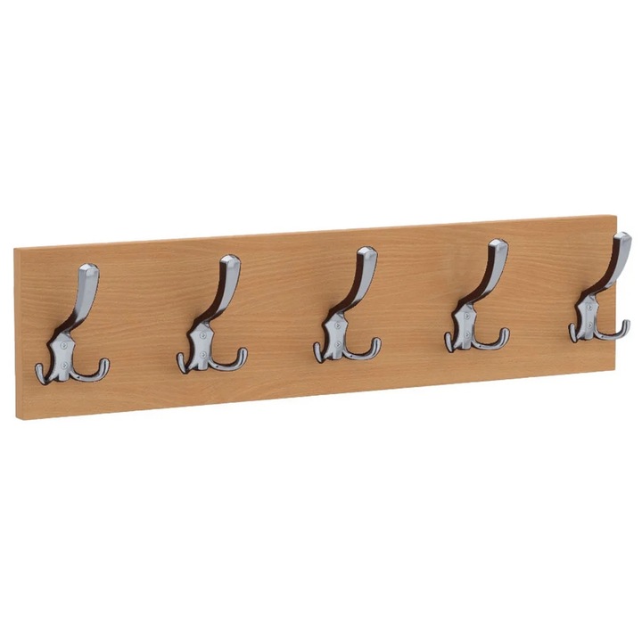 Cuier de perete PICO cu carlige cromate AKKE, Fag, 15X70