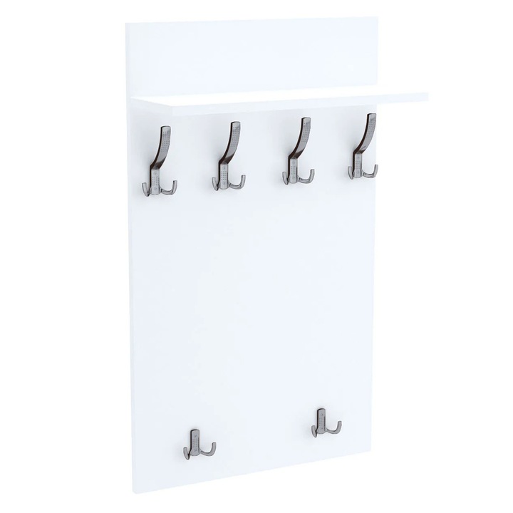 Cuier de perete MAXI cu carlige cromate AKKE, Alb, 90X60