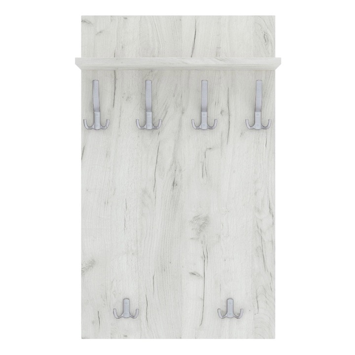 Cuier de perete MAXI cu carlige aluminiu AKKE, Stejar craft alb, 120X60