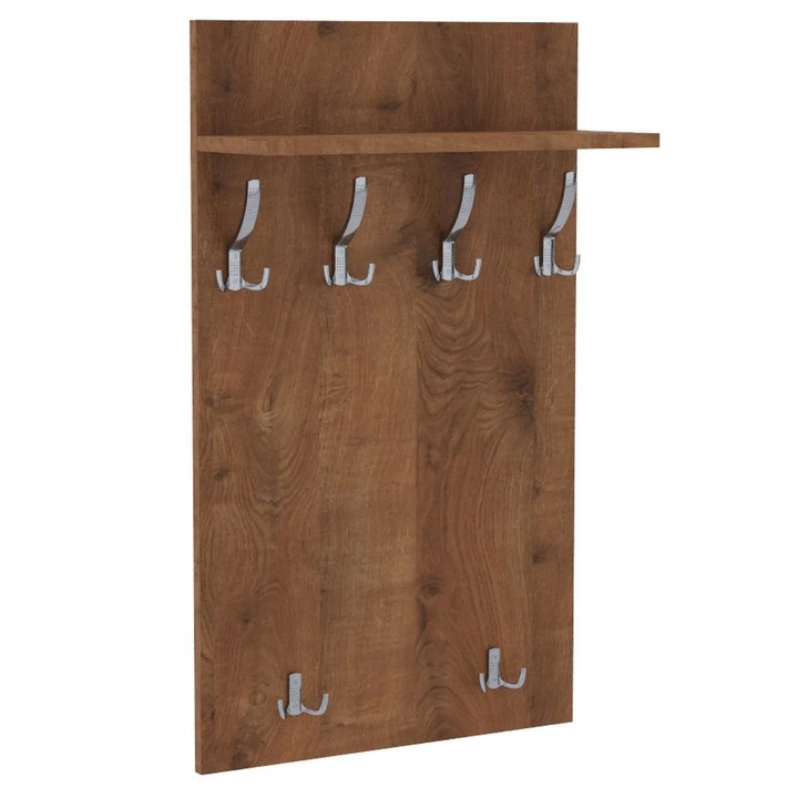 Cuier de perete MAXI cu carlige cromate AKKE, Stejar antichizat, 90X60