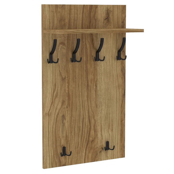 Cuier de perete MAXI cu carlige negre AKKE, Stejar natur, 100X60