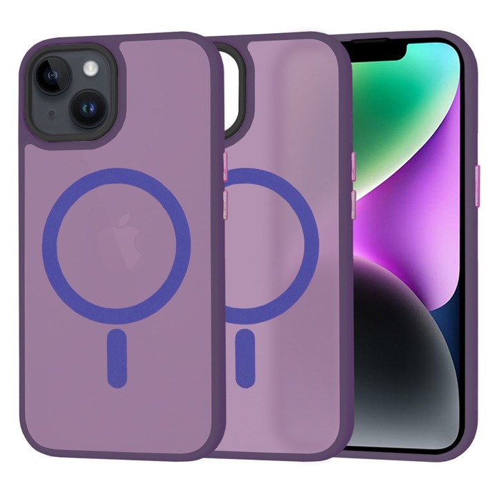 Elda Power magas védelmi tok iPhone 14-hez, HaloFrost MagSafe sorozat, W40, Kemény műanyag, Deep Berry Purple