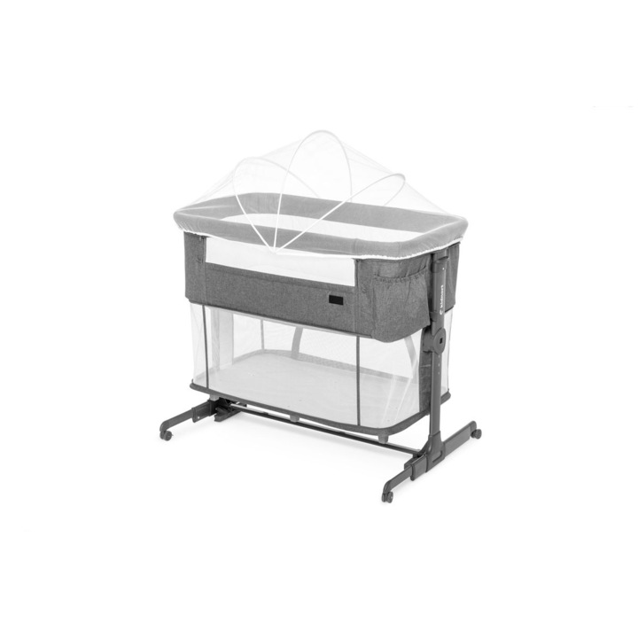 Patut multifunctonal tip co-sleeper si tarc de joaca pentru copii, cu leganare, intrare laterala, Kidnort Snackskal Grey, greutate articol 8.7 kg
