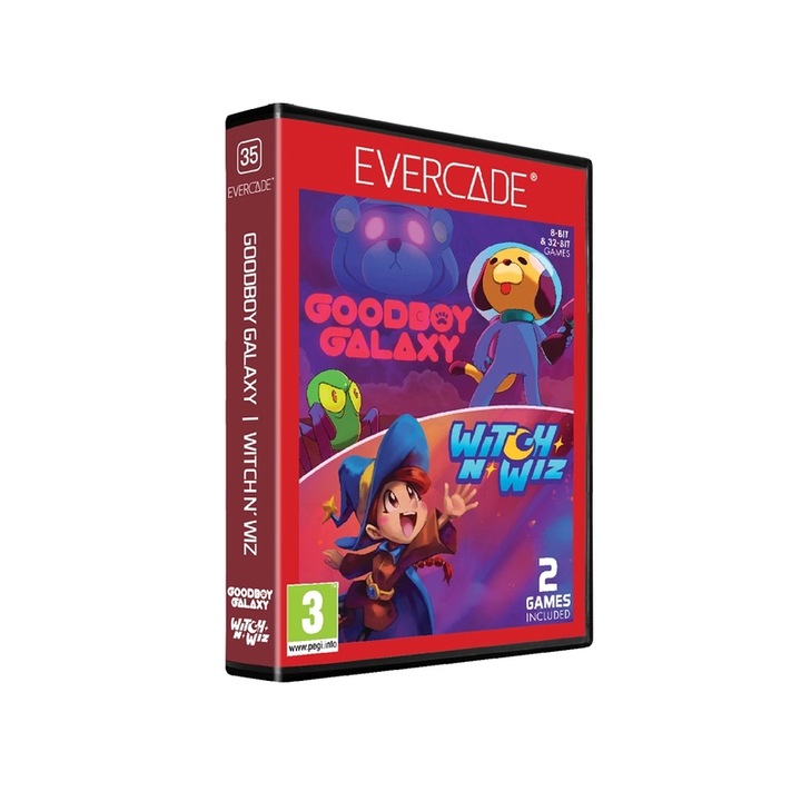 Evercade #35, Játékszoftver csomag, Goodboy Galaxy/Witch N’ Wiz, 2in1, Retro, Multi Game