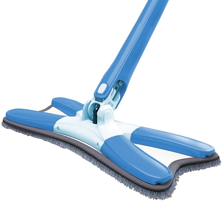 Mop cu Cap in Forma de X Teno®, rotire 360 grade, telescopic, curatare usoara, 123 cm, albastru deschis