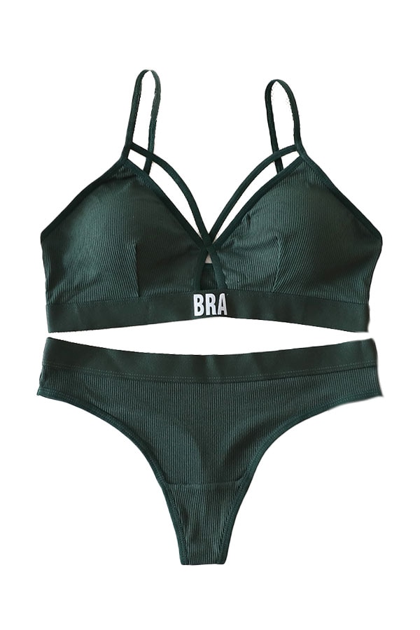 Set 2 piese lenjerie intima, sutien push-up si chiloti tanga, XBX-8827, verde, One Size