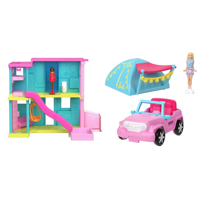 Игрален комплект Barbie Mini BarbieLand, къща мечта, кола и палатка за къмпинг