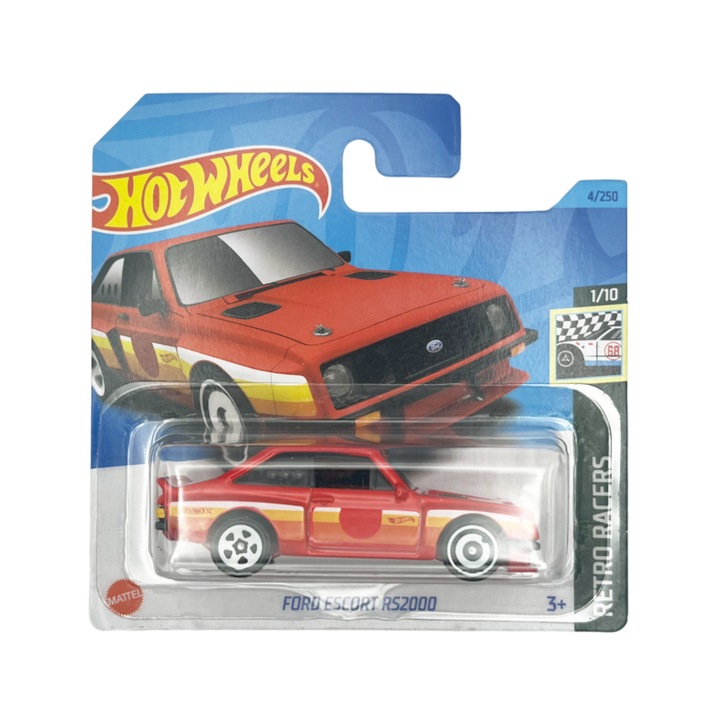 Hot Wheels Ford Escort RS2000 autó, piros, 1:64