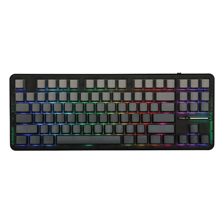 Механична клавиатура за игри, Aula F87 Pro Black Hotswap RGB уплътнение, Bluetooth/безжична, черна