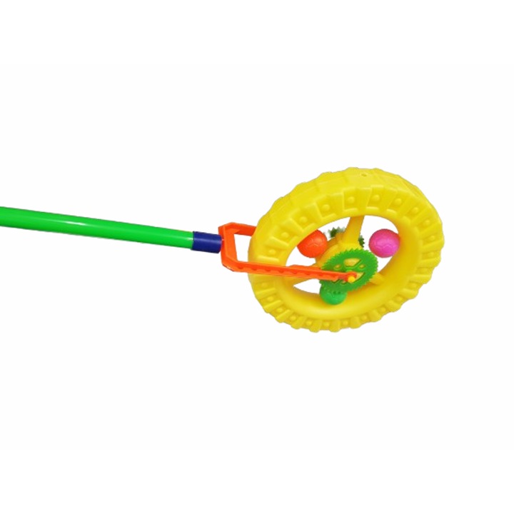 Roata de jucarie, impingabila, plastic, galbena