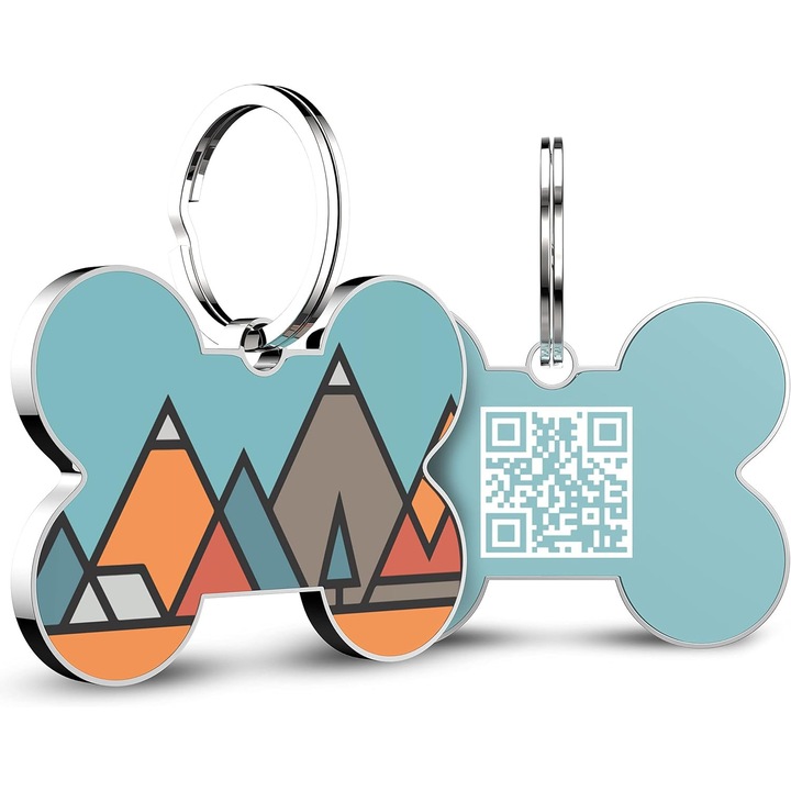 DISONTAG, medalion metalic, breloc, placuta identificare pe baza de QR CODE editabil personalizat cu text, poza si informatii de contact, confidentialitate protejata, pentru animalul de companie, bagaje, chei, portofele, rucsacuri