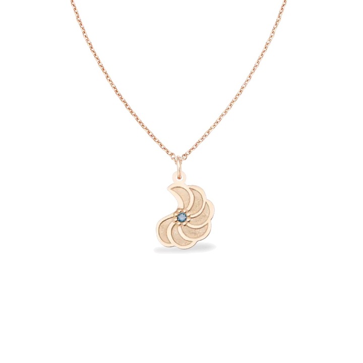Колие в основата на врата OCEAN FLOWER с естествен син диамант, 14K розово злато