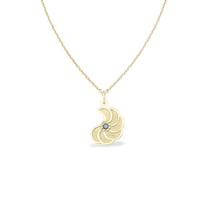 Колие в основата на врата OCEAN FLOWER с естествен син диамант, 14K жълто злато