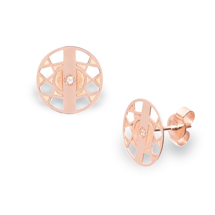 Обеци PRECIOUS MOON с естествени диаманти, 14K розово злато