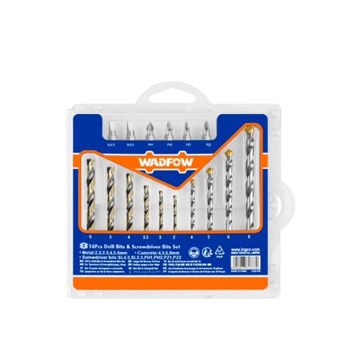 Set burghie si biti pentru metal/beton Wadfow, 16 buc
