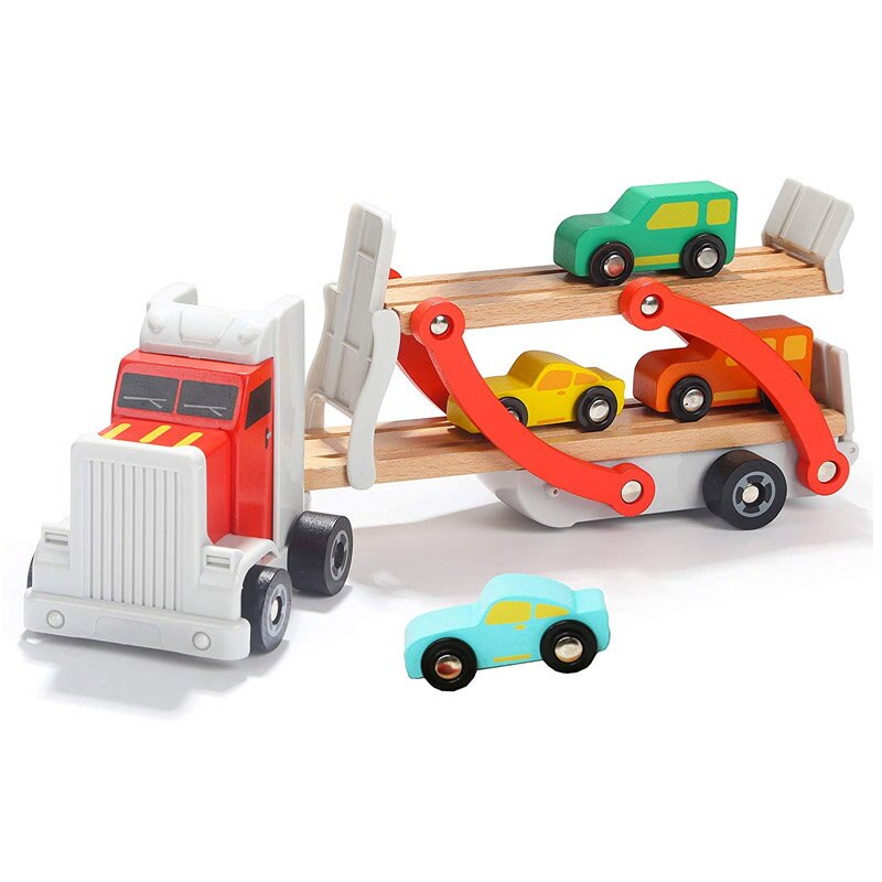 Set de joaca Topbright Camionul cu platforma, 4 masinute incluse, lemn