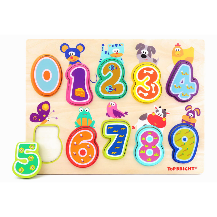 Пъзел Topbright Animals, С цифри, Дървен