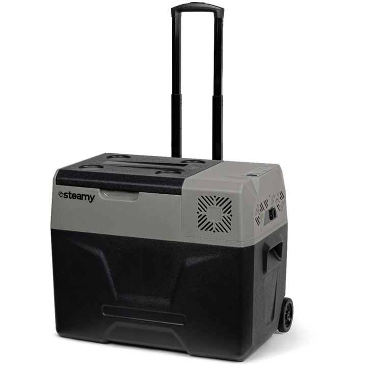 Електрическа хладилна кутия Steamy-E Roller, Bluetooth+App, Компресор, 12/24V, 110-240V, 39 л, Черен/Сив