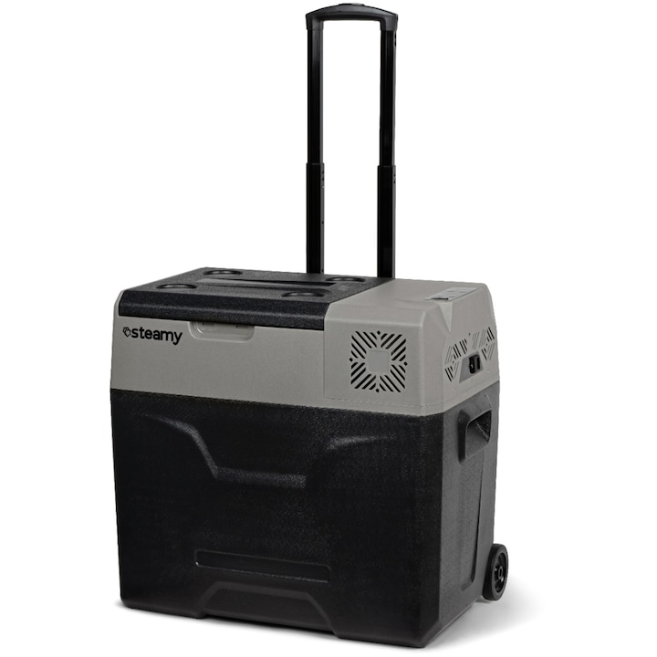 Steamy-E Roller elektromos hűtőszekrény, Bluetooth+App, kompresszor, 12/24V, 110-240V, 47 liter, fekete/szürke