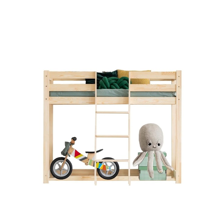 Детско легло, kidoocrafts, 427DRE, двуетажно легло, 90x200 см, борово дърво, естествен цвят