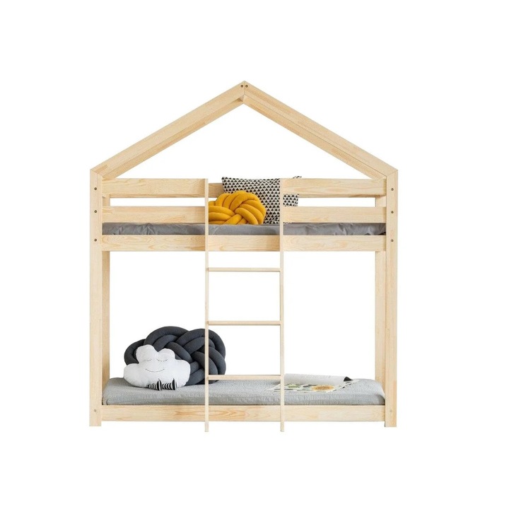 Детско легло Casuta Design, kidoocrafts, 1494DRE, двуетажно легло, 90x160 см, борово дърво, естествено