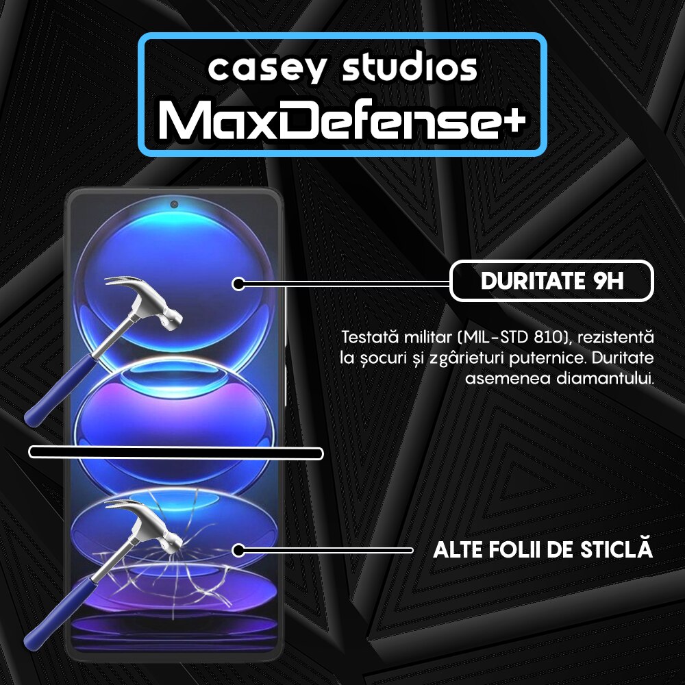 Folie Sticla CASEY STUDIOS™ compatibila cu Xiaomi Redmi Note 12 Pro 5G / Xiaomi Redmi Note 12 Pro 4G / Redmi Note 12 Pro+, Full Cover 3D, Full Glue, Ultra HD, Anti Zgarieturi, Anti Amprente, Anti Socuri, Margini Negre