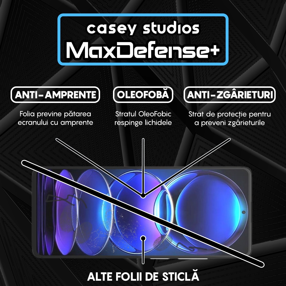 Folie Sticla CASEY STUDIOS™ compatibila cu Xiaomi Redmi Note 12 Pro 5G / Xiaomi Redmi Note 12 Pro 4G / Redmi Note 12 Pro+, Full Cover 3D, Full Glue, Ultra HD, Anti Zgarieturi, Anti Amprente, Anti Socuri, Margini Negre