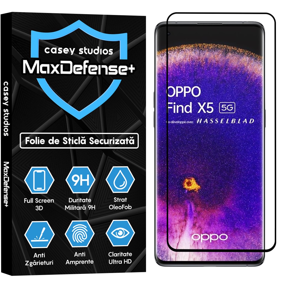 Folie Sticla CASEY STUDIOS compatibila cu Oppo Find X5 Pro, Full Glue, Ultra HD, Anti Zgarieturi, Anti Amprente, Anti Socuri, Margini Negre
