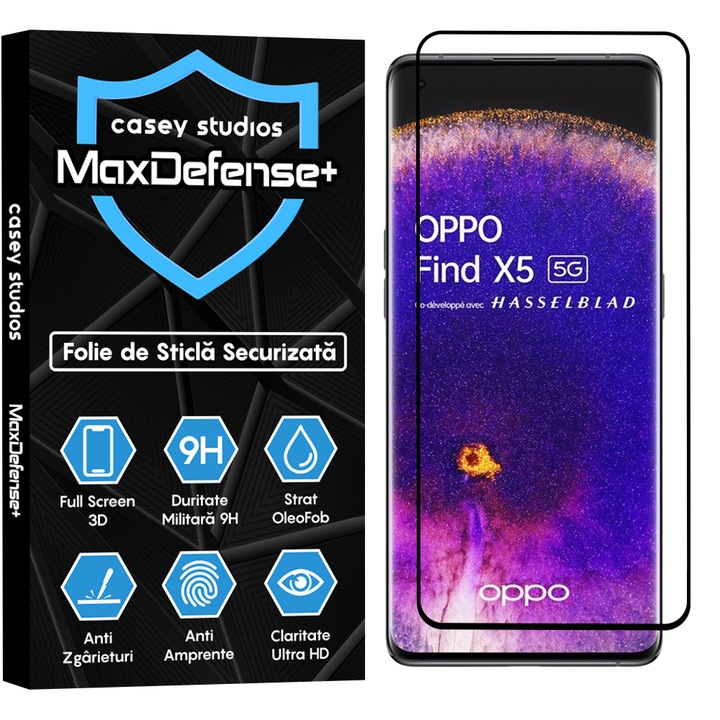 Folie Sticla CASEY STUDIOS compatibila cu Oppo Find X5 Pro, Full Glue, Ultra HD, Anti Zgarieturi, Anti Amprente, Anti Socuri, Margini Negre